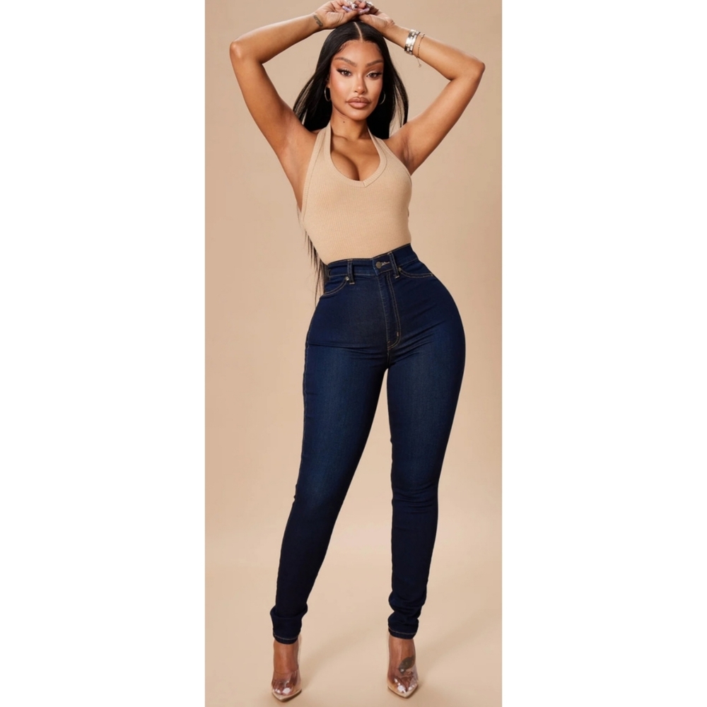 Fashion Nova Flex Game Strong Super High Rise Skinny Jeans Dark Blue Wash Sz 9